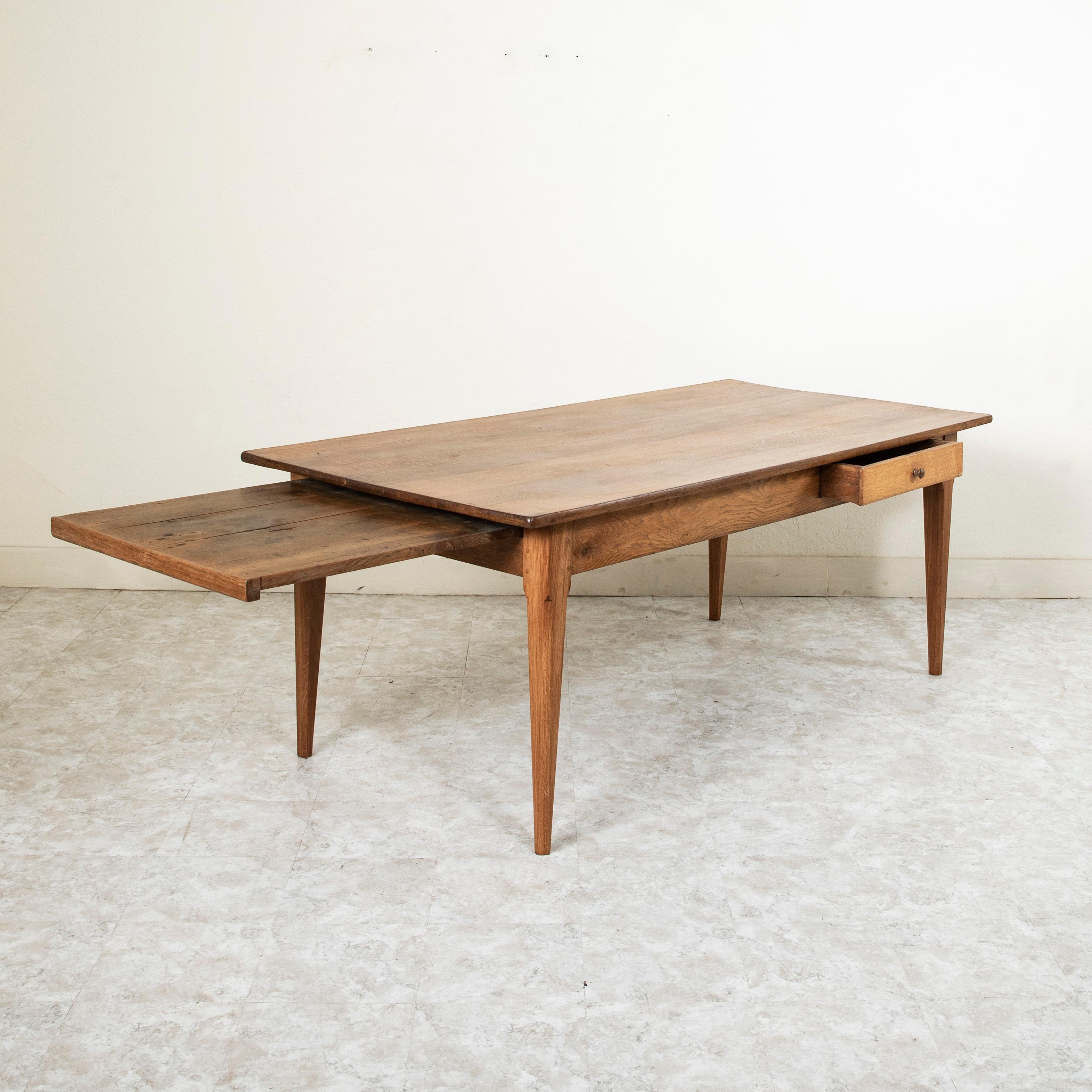 20th Century French Hand Pegged Oak Farm Table, Dining Table with Bread Board, Drawer C. 1900