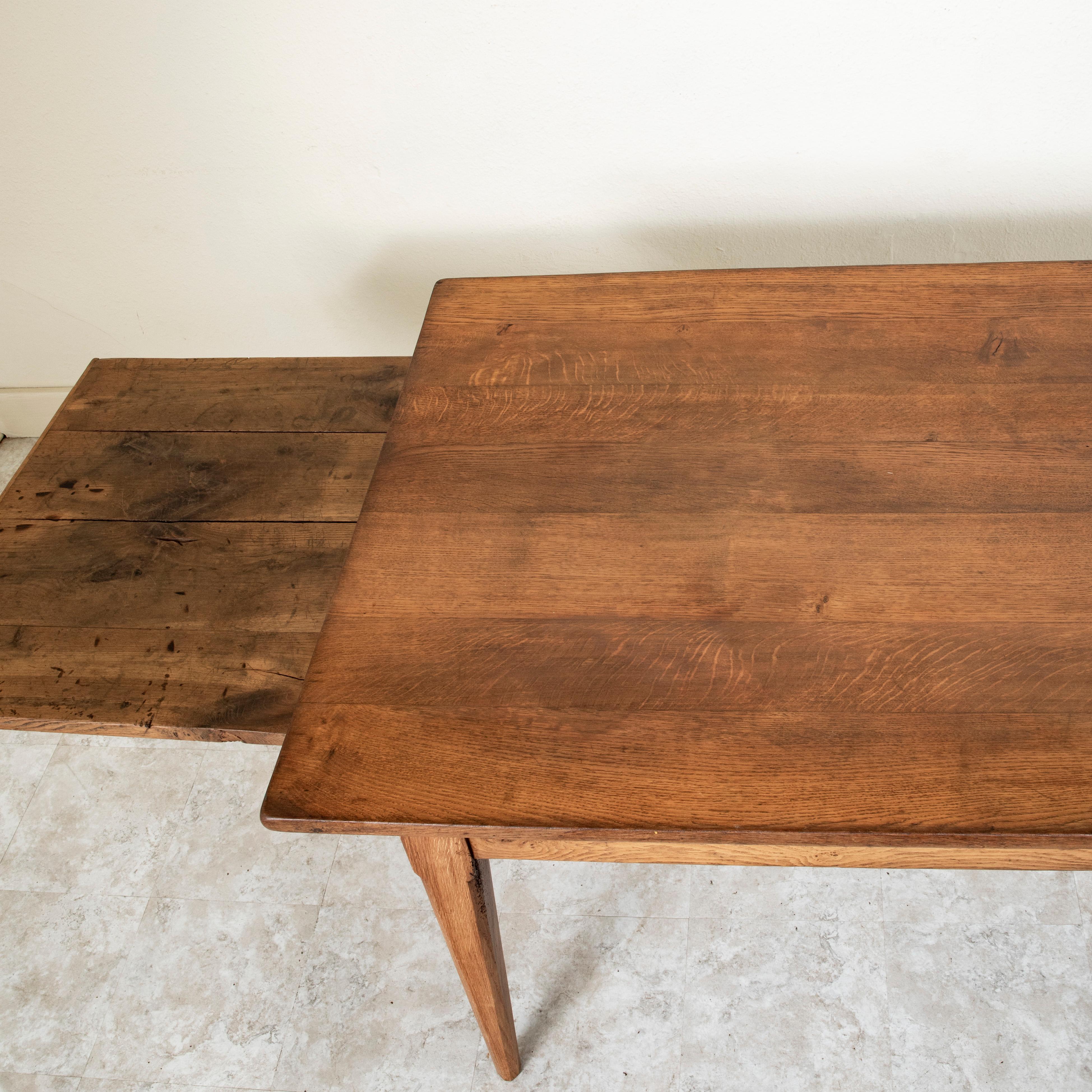 French Hand Pegged Oak Farm Table, Dining Table with Bread Board, Drawer C. 1900 3