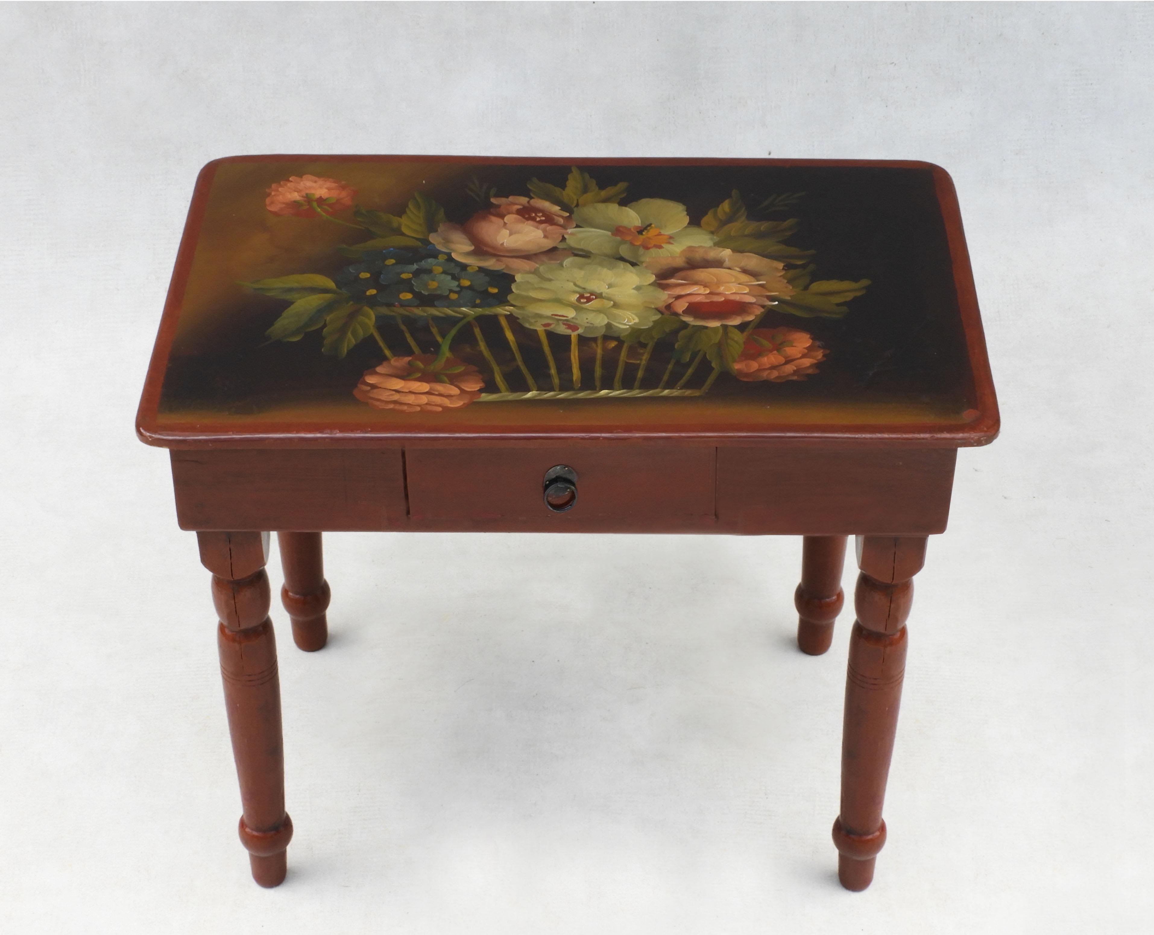 Wood French Hand Painted Side Table Early 20th Century Folk Art  For Sale