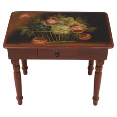 Antique French Hand Painted Side Table Early 20th Century Folk Art 