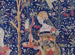 Französischer handbedruckter Wandteppich im mittelalterlichen Stil - H 114 x L 97 cm - N° 1438