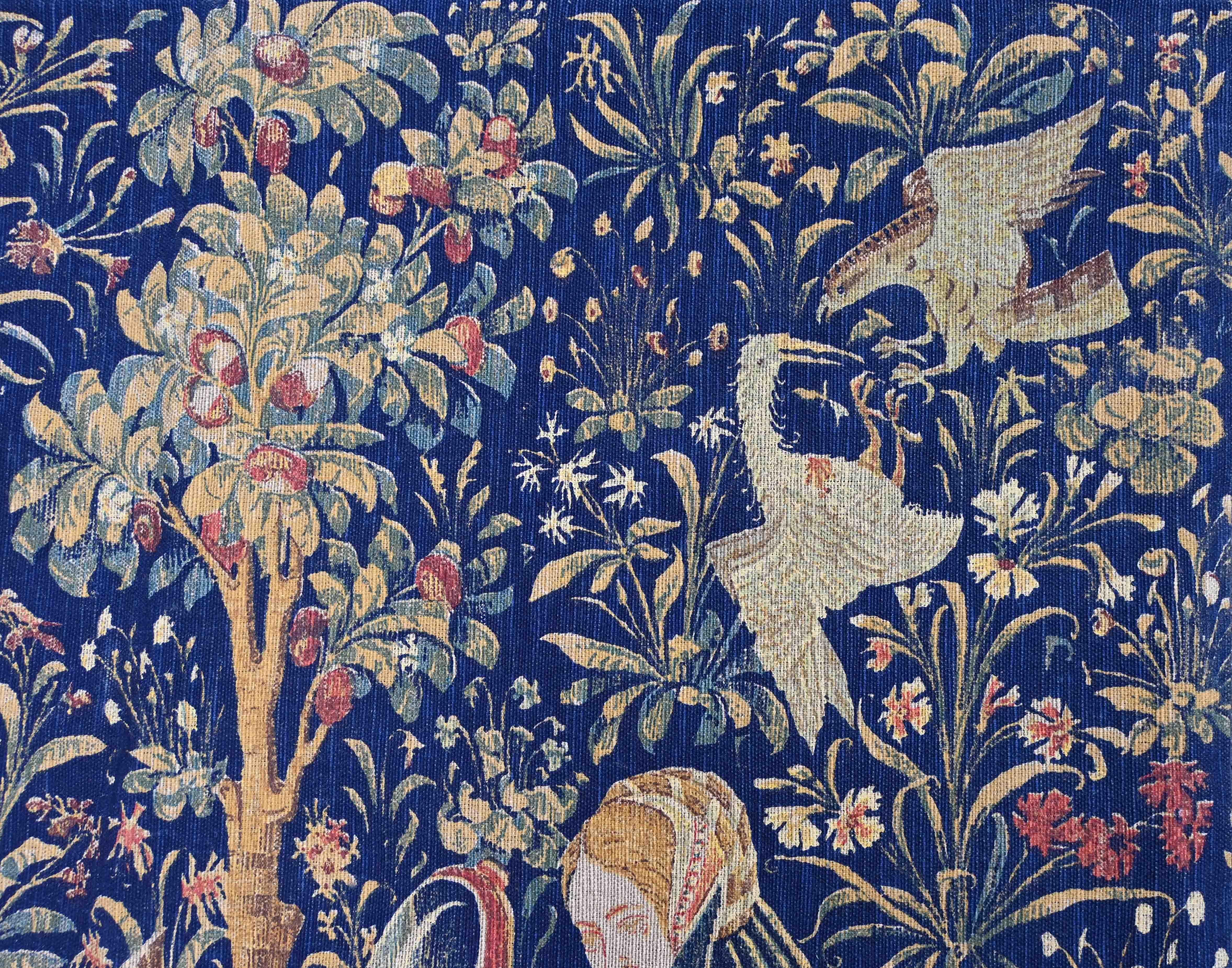 Französischer handbedruckter Wandteppich im mittelalterlichen Stil - H 114 x L 97 cm - N° 1438 (Mittelalterlich) im Angebot