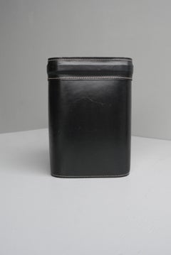 French Hand Stitched Black Leather Waste Paper Basket
