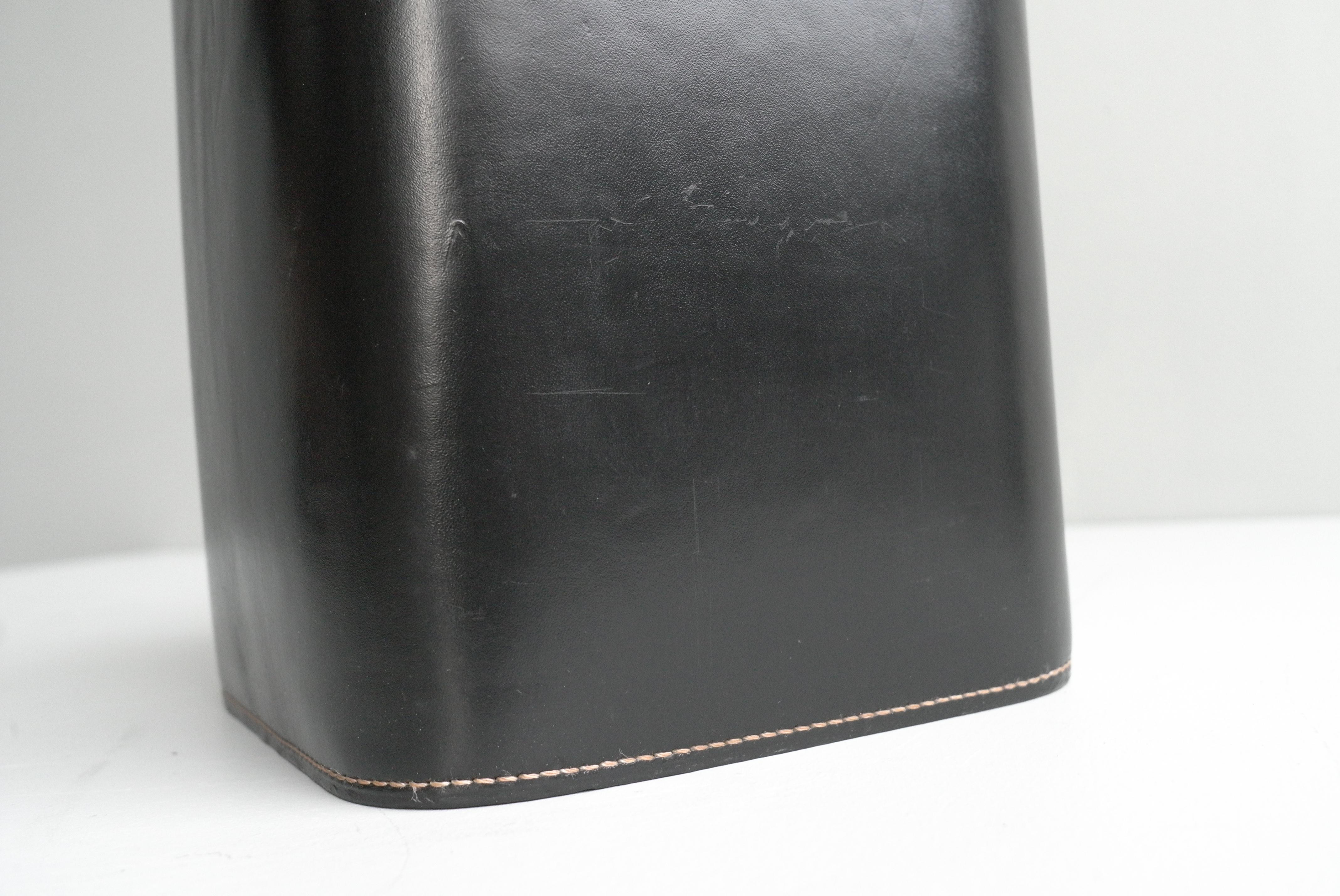 French Hand Stitched Black Leather Waste Paper Basket 2