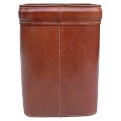 French Hand Stitched Cognac Leather Waste Paper Basket