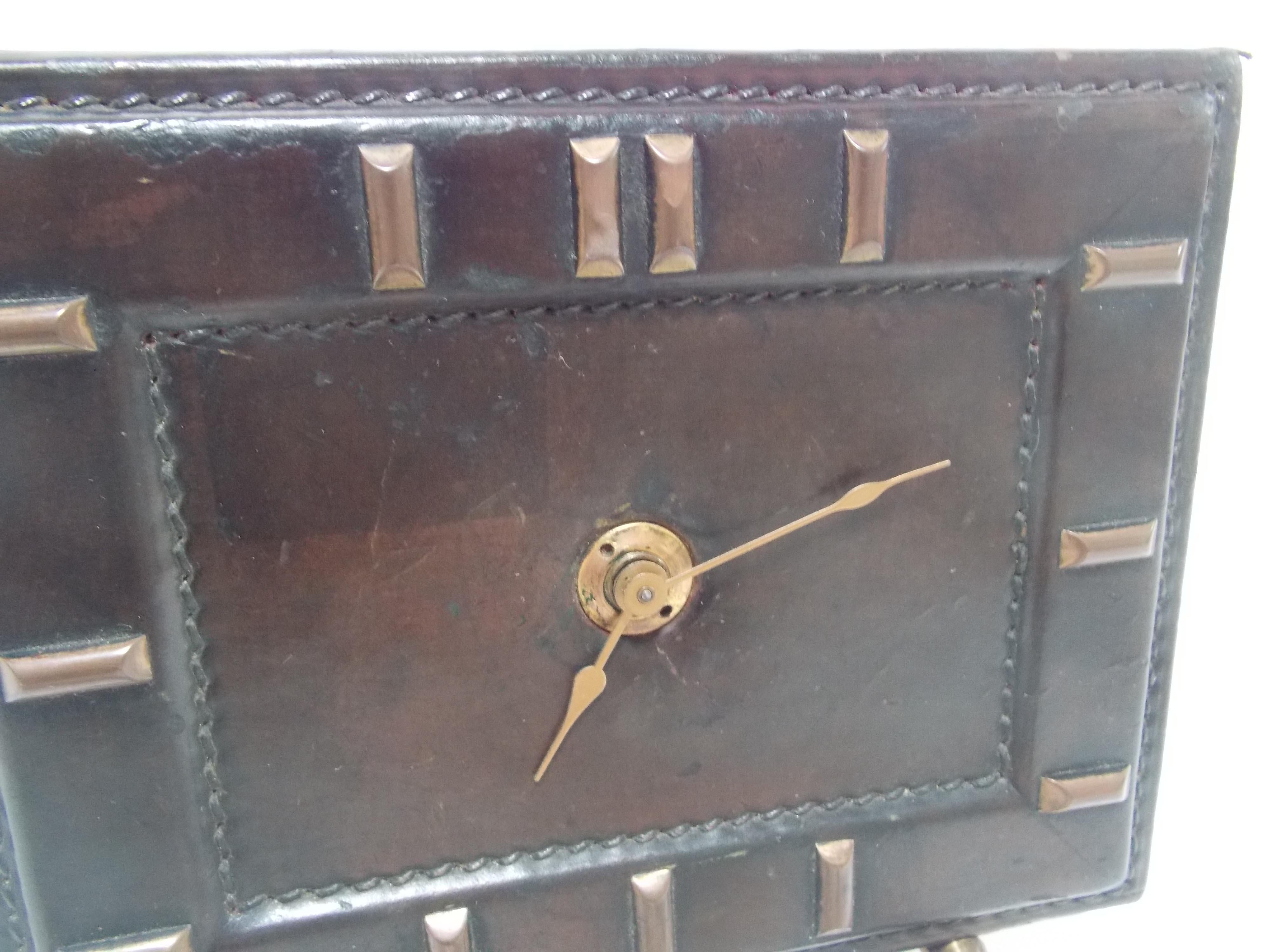 French Handstitched Leather Clock For Sale 4
