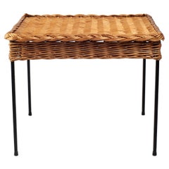 French Hand-Woven Rattan Coffee Table 1960s