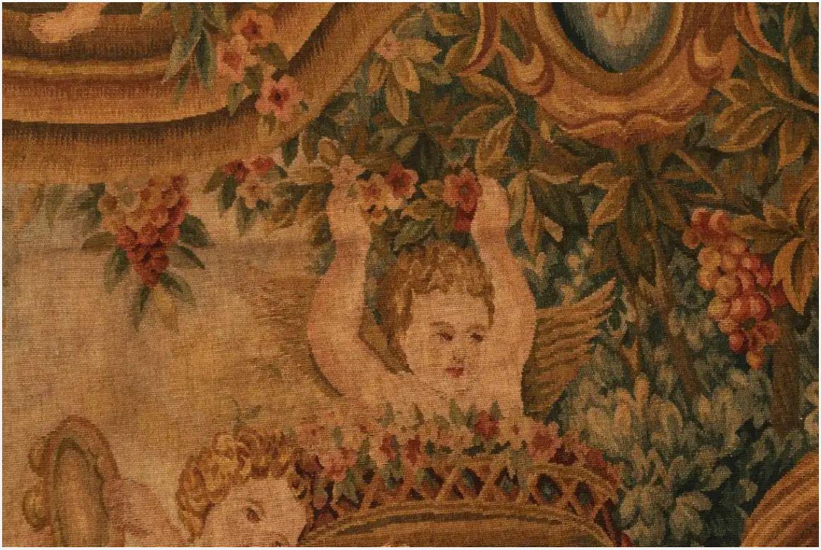 French Hand Woven Tapestry with Cherubs, Mid-20th Century In Good Condition For Sale In Cypress, CA