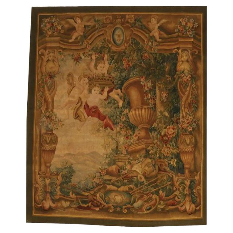 Arazzo francese tessuto a mano con cherubini, metà del XX secolo