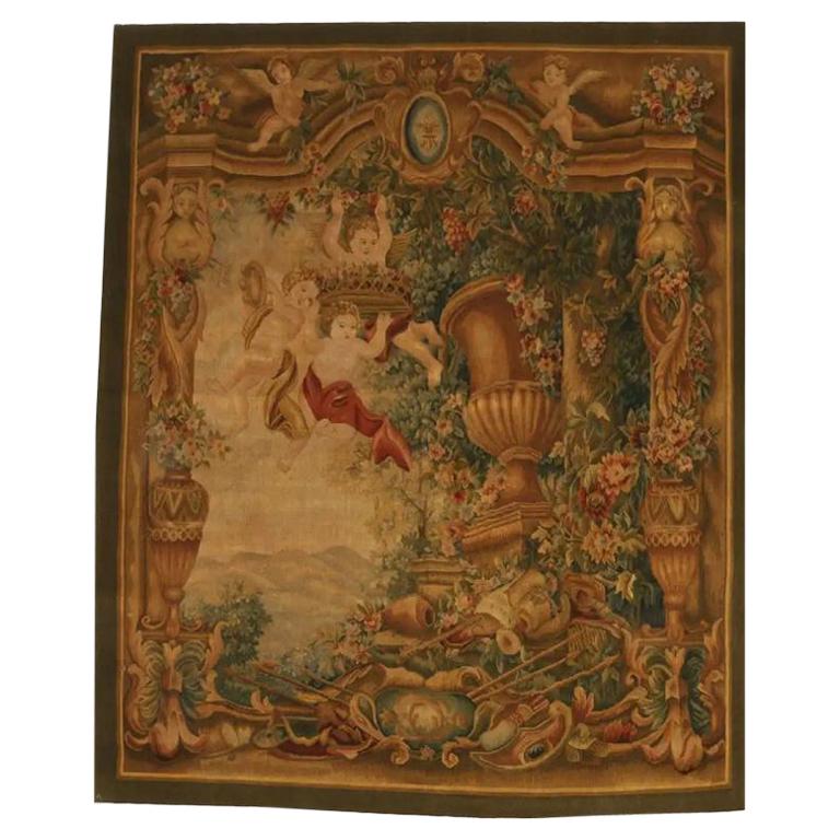 French Hand Woven Tapestry with Cherubs, Mid-20th Century For Sale