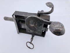 French Hand-Wrought Iron Deadbolt and Latch Lock with Forged Key, Louis XVI