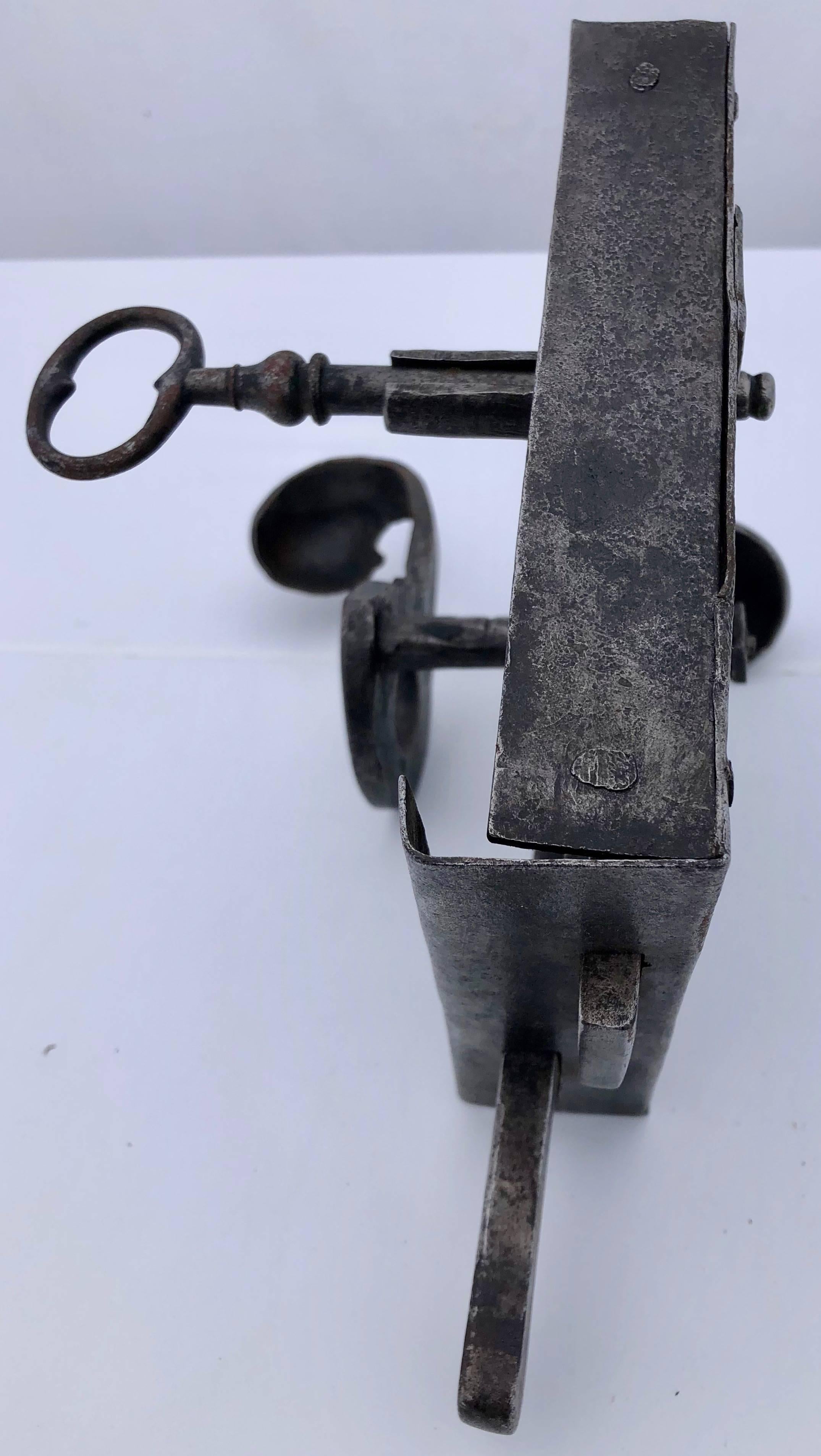 French Hand-Wrought Iron Deadbolt and Latch Lock with Forged Key, Louis XVI 3