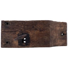 French Hand-Wrought Iron Mortise Mount Lock on Wood with Forged Key, Louis XVI