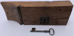 French Hand-Wrought Iron Mortise Mount Lock on Wood with Forged Key, Louis XVI