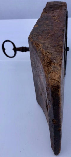 French Hand-Wrought Iron Mortise Mount Lock on Wood with Forged Key, Louis XVI