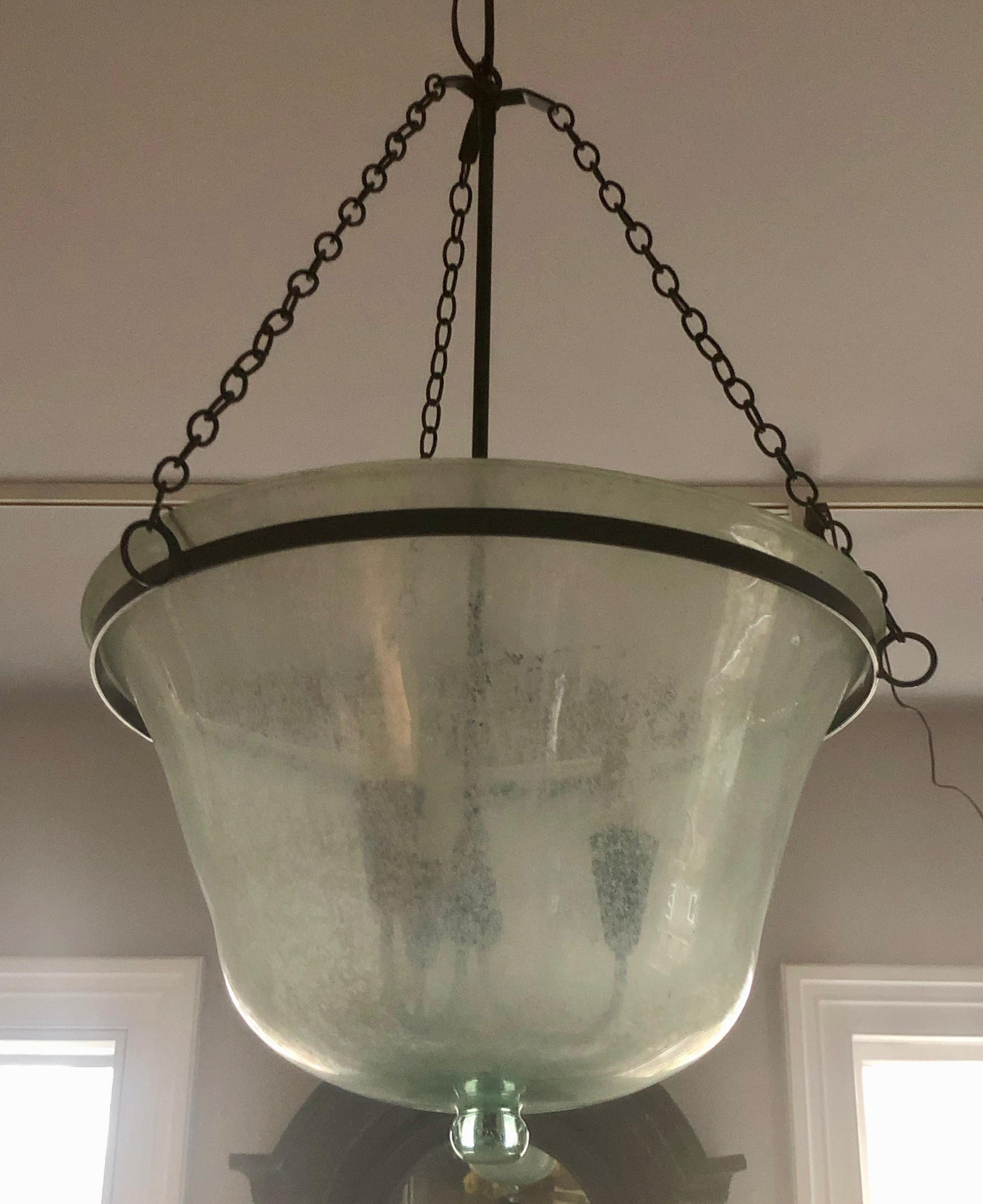 French Hand Blown 19th Century Melon Cloche Hanging Light 5