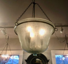French Hand Blown 19th Century Melon Cloche Hanging Light