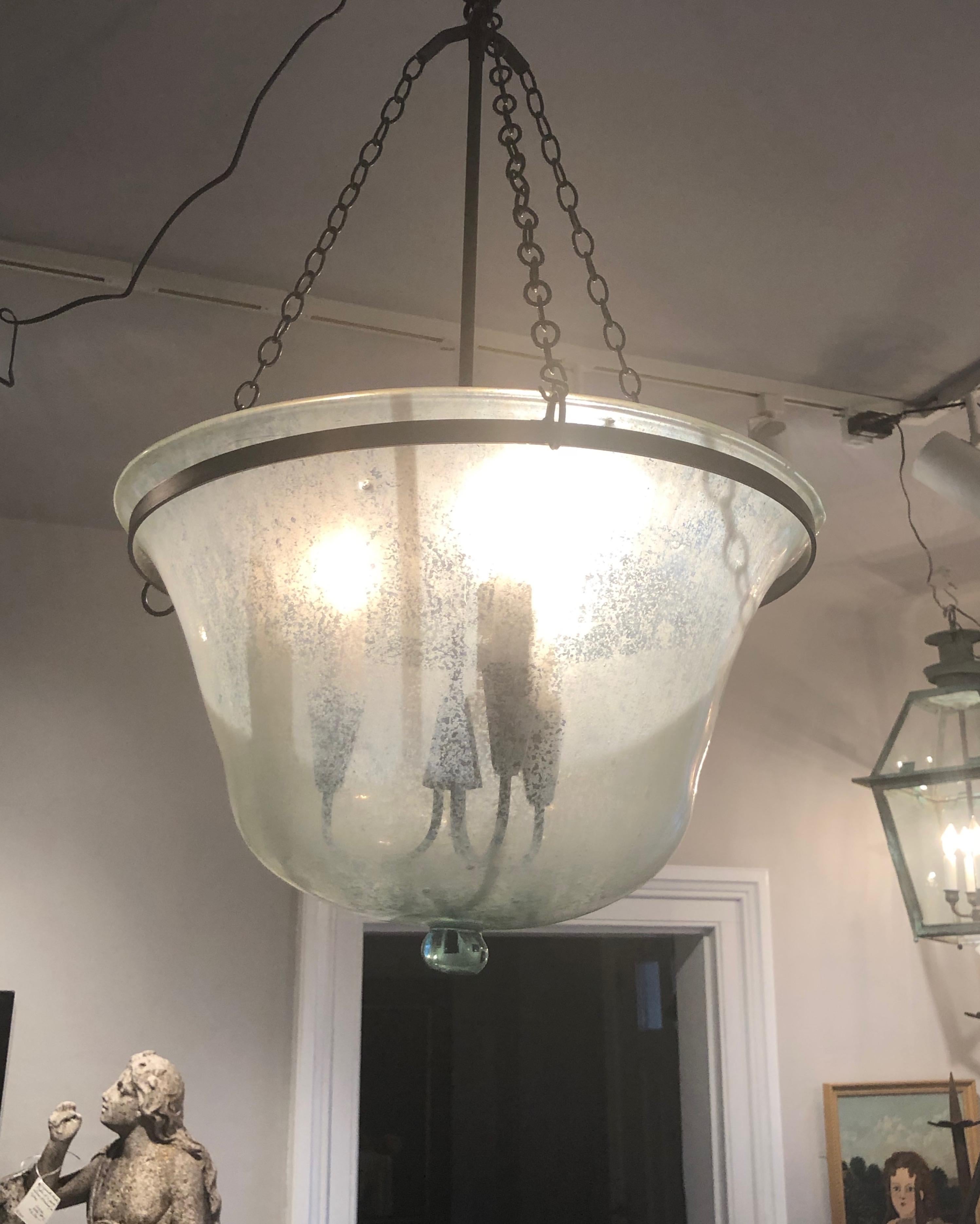 Hand-Crafted French Hand Blown 19th Century Melon Cloche Hanging Light