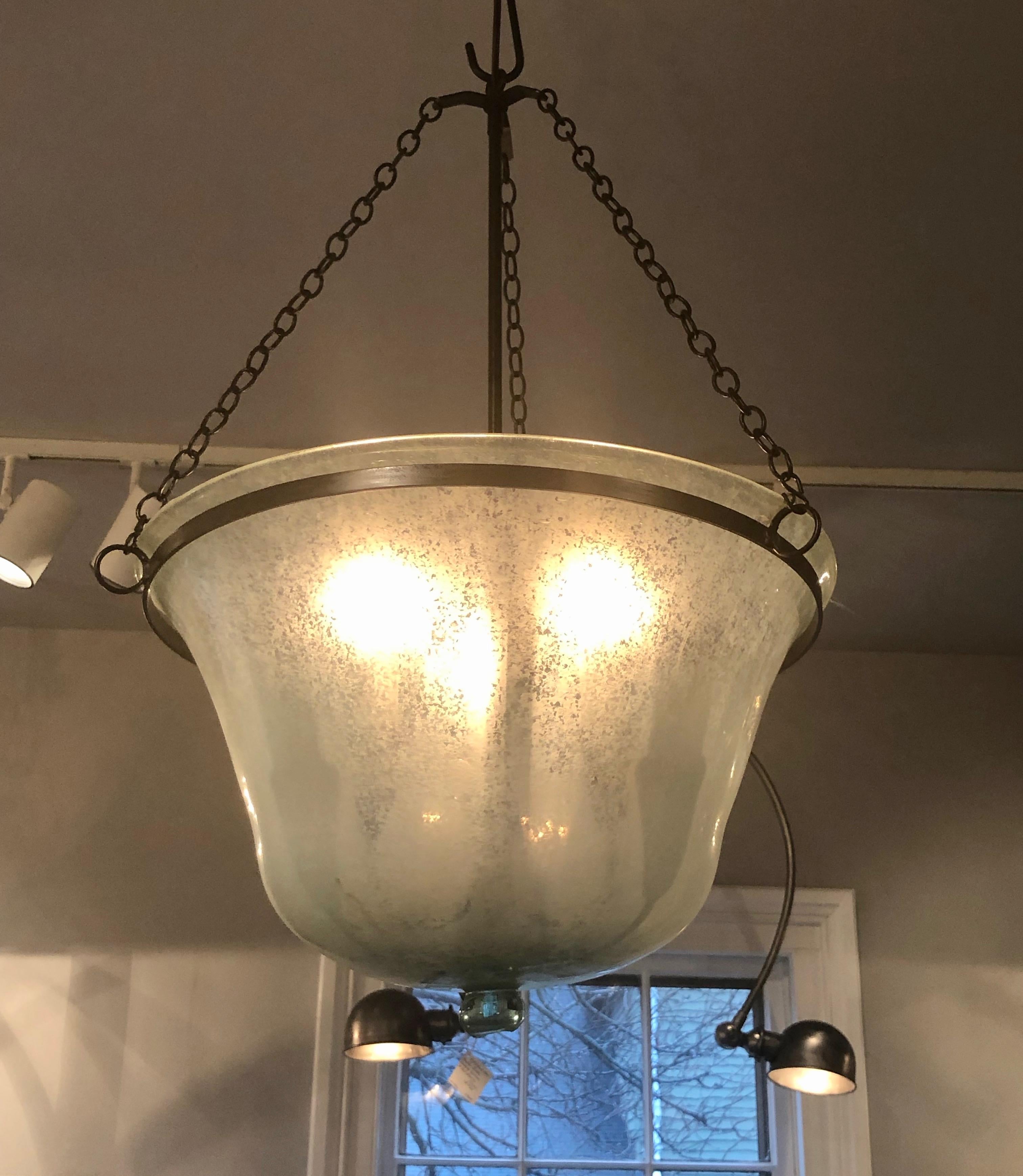 French Hand Blown 19th Century Melon Cloche Hanging Light In Good Condition In Woodbury, CT