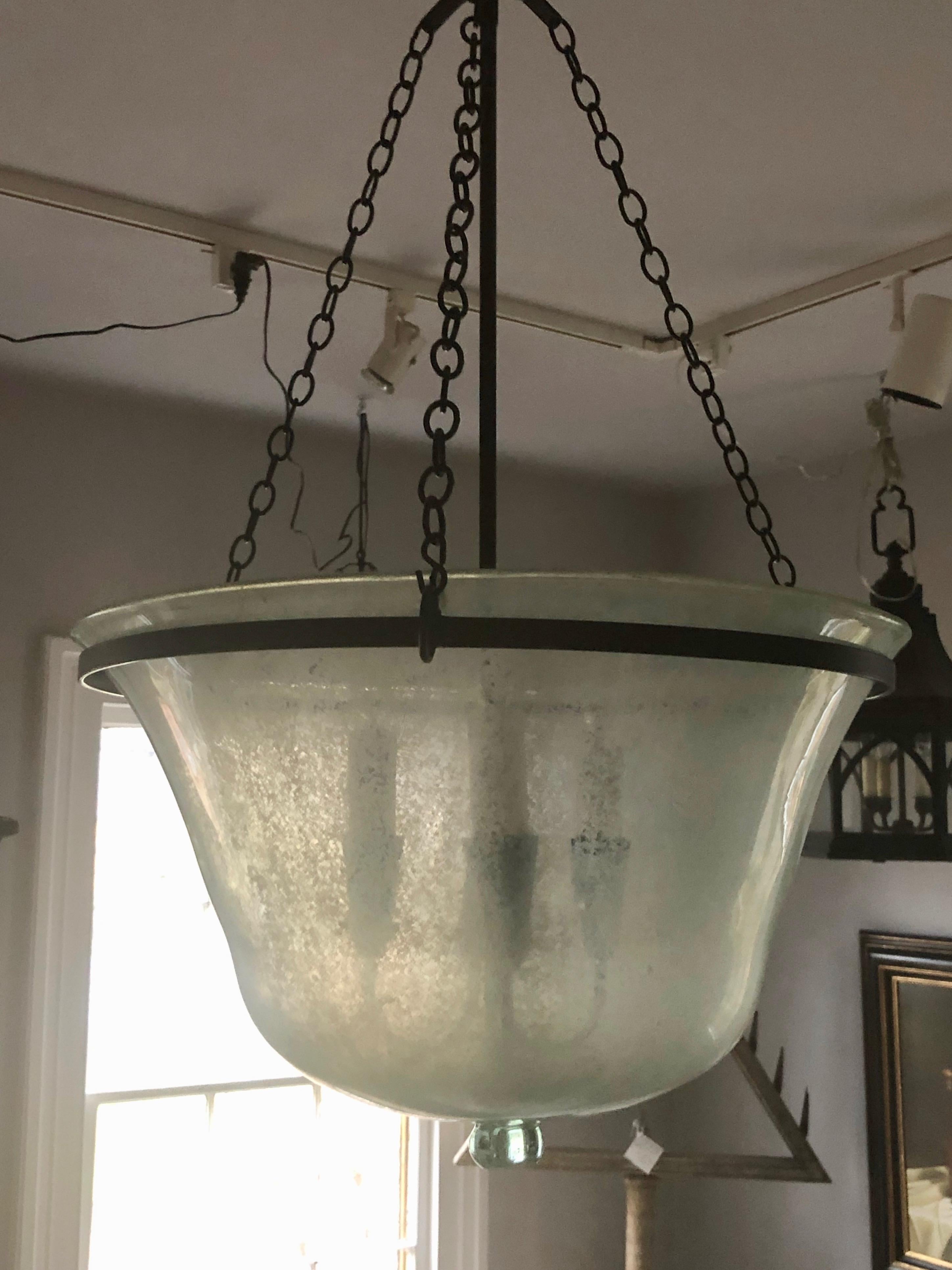 French Hand Blown 19th Century Melon Cloche Hanging Light 1