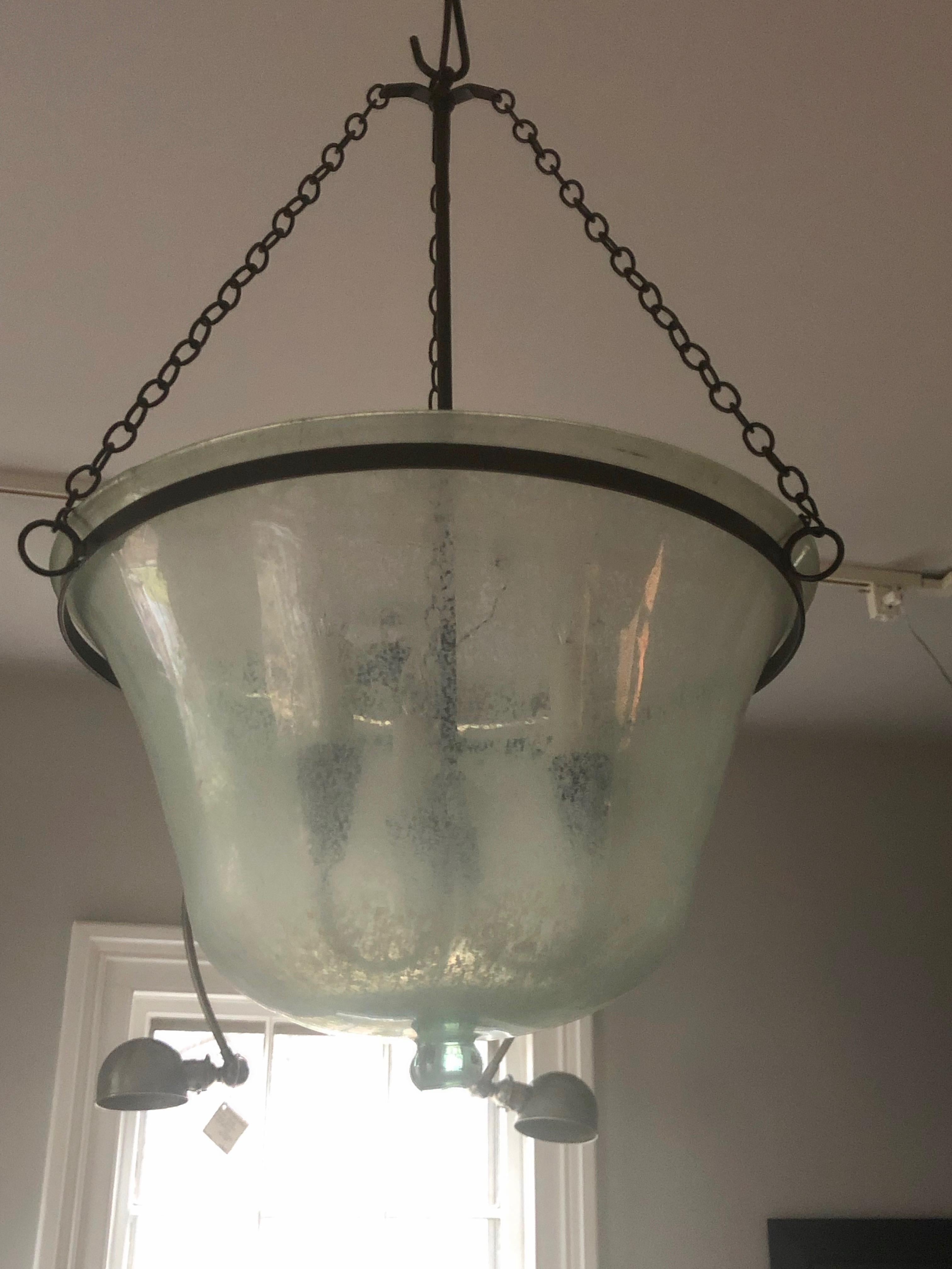French Hand Blown 19th Century Melon Cloche Hanging Light 2