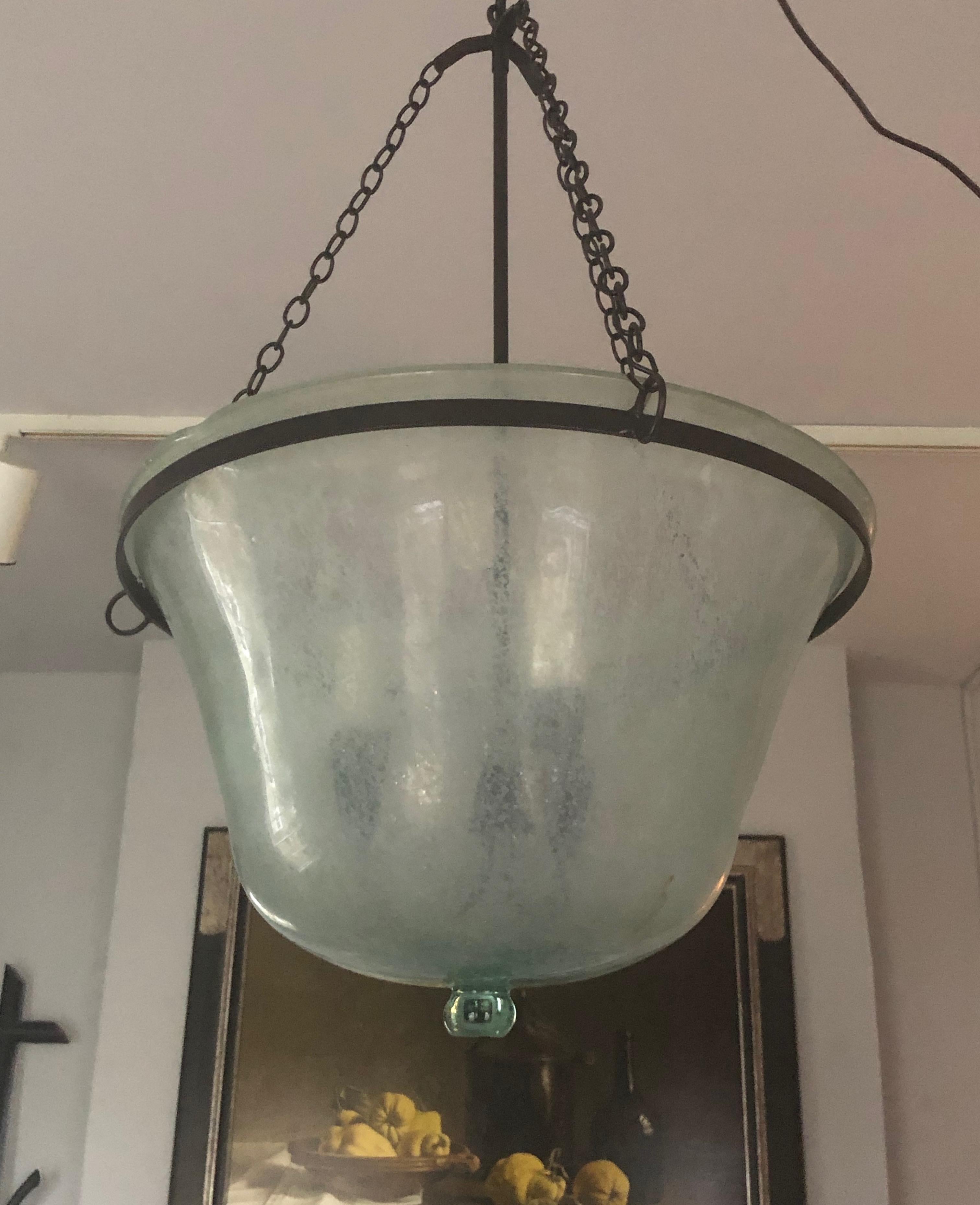 French Hand Blown 19th Century Melon Cloche Hanging Light 3