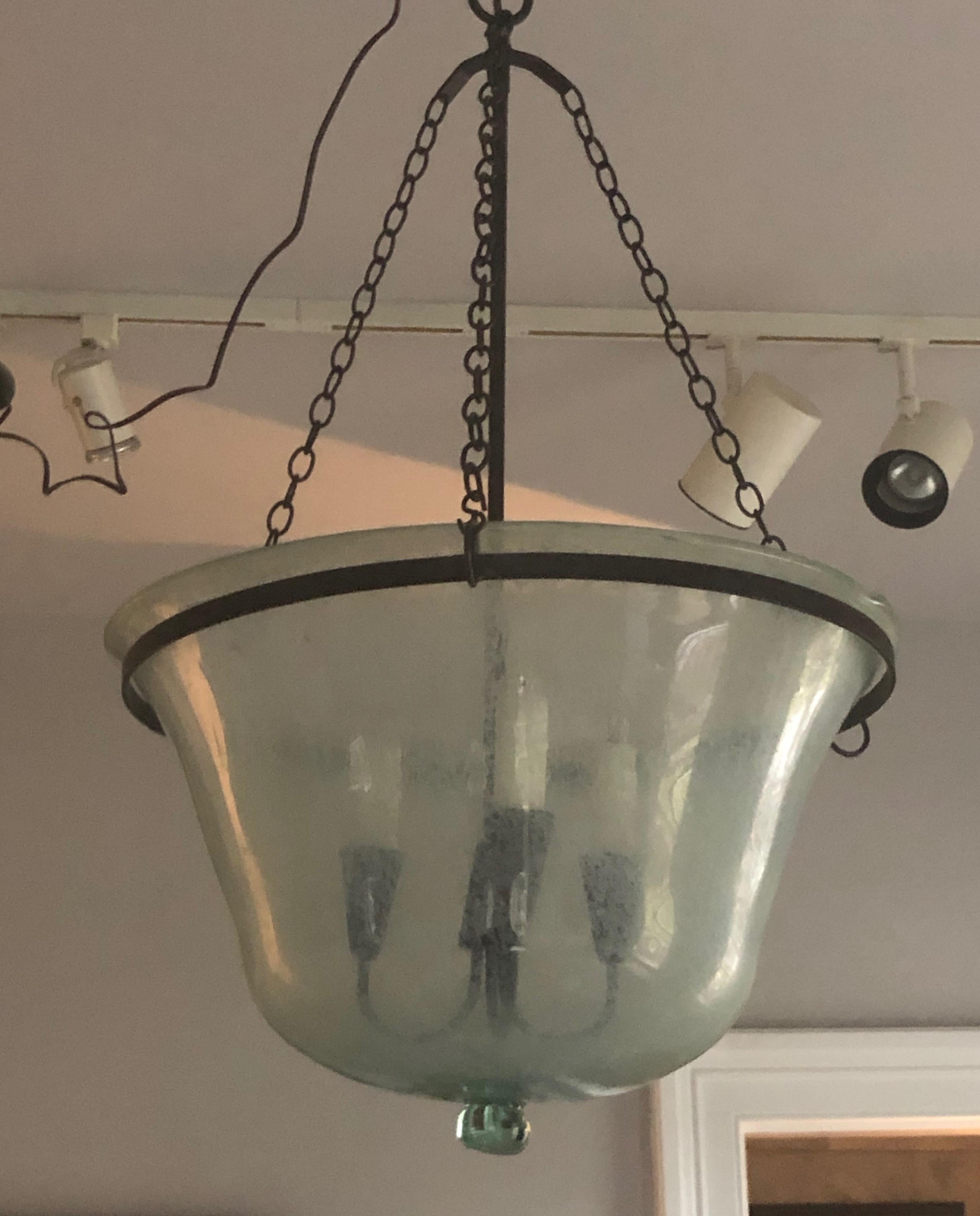 French Hand Blown 19th Century Melon Cloche Hanging Light 4