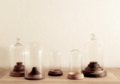 French Handblown Glass Bell Jar Display, Wooden Stand, marking Arc de Triomphe