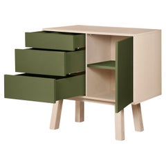 Aparador artesanal francés de 1 puerta y 3 cajones de madera verde de E. Gizard, París