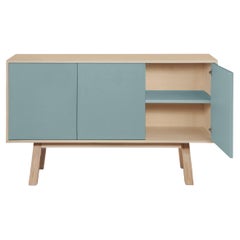 French handcrafted blue gray 3-door sideboard, by designer Eric Gizard Paris
