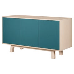 French handcrafted customizable 3-door sea-blue buffet, design Eric Gizard Paris
