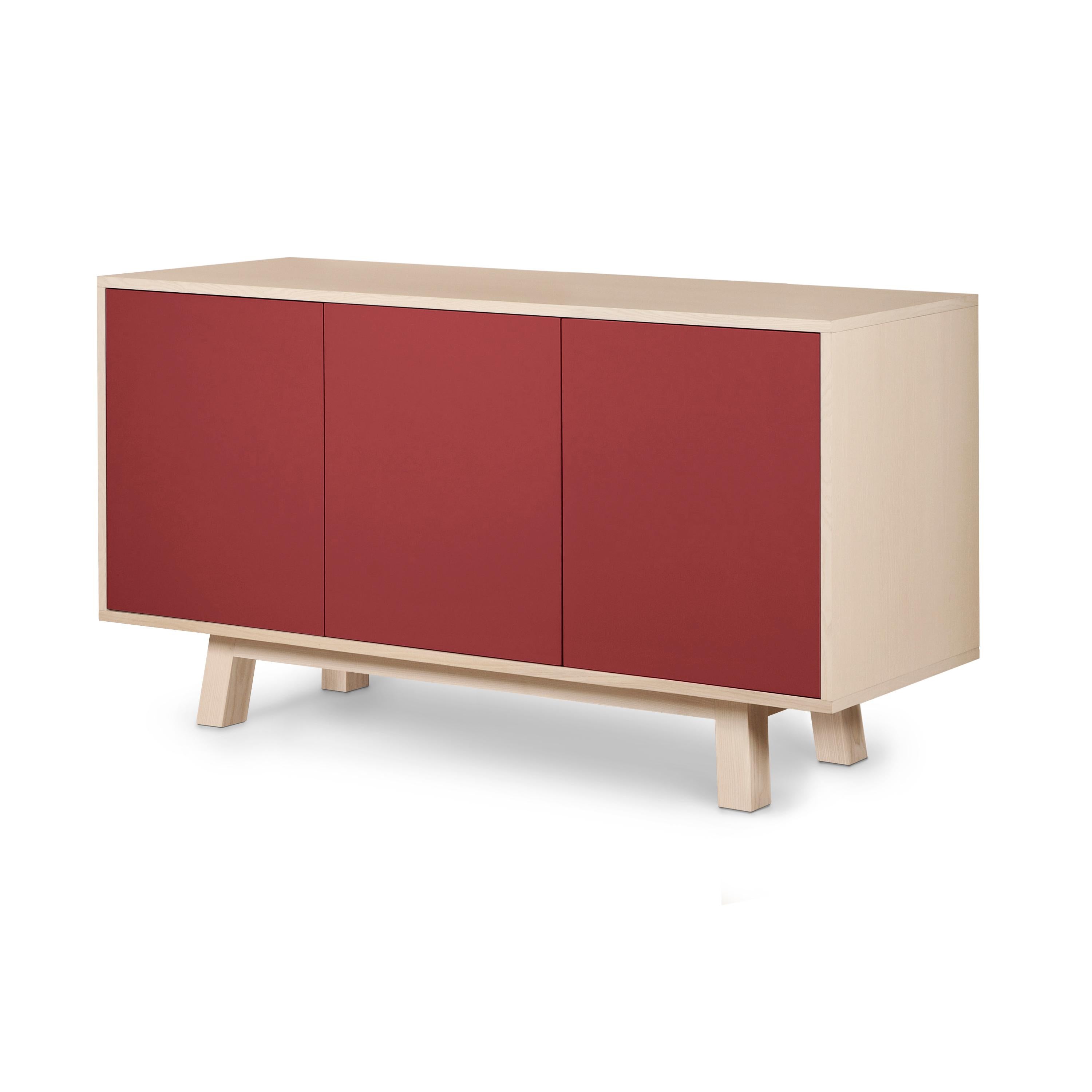 Scandinavian Modern French handcrafted customizable red 3-door sideboard, by Eric Gizard Paris For Sale
