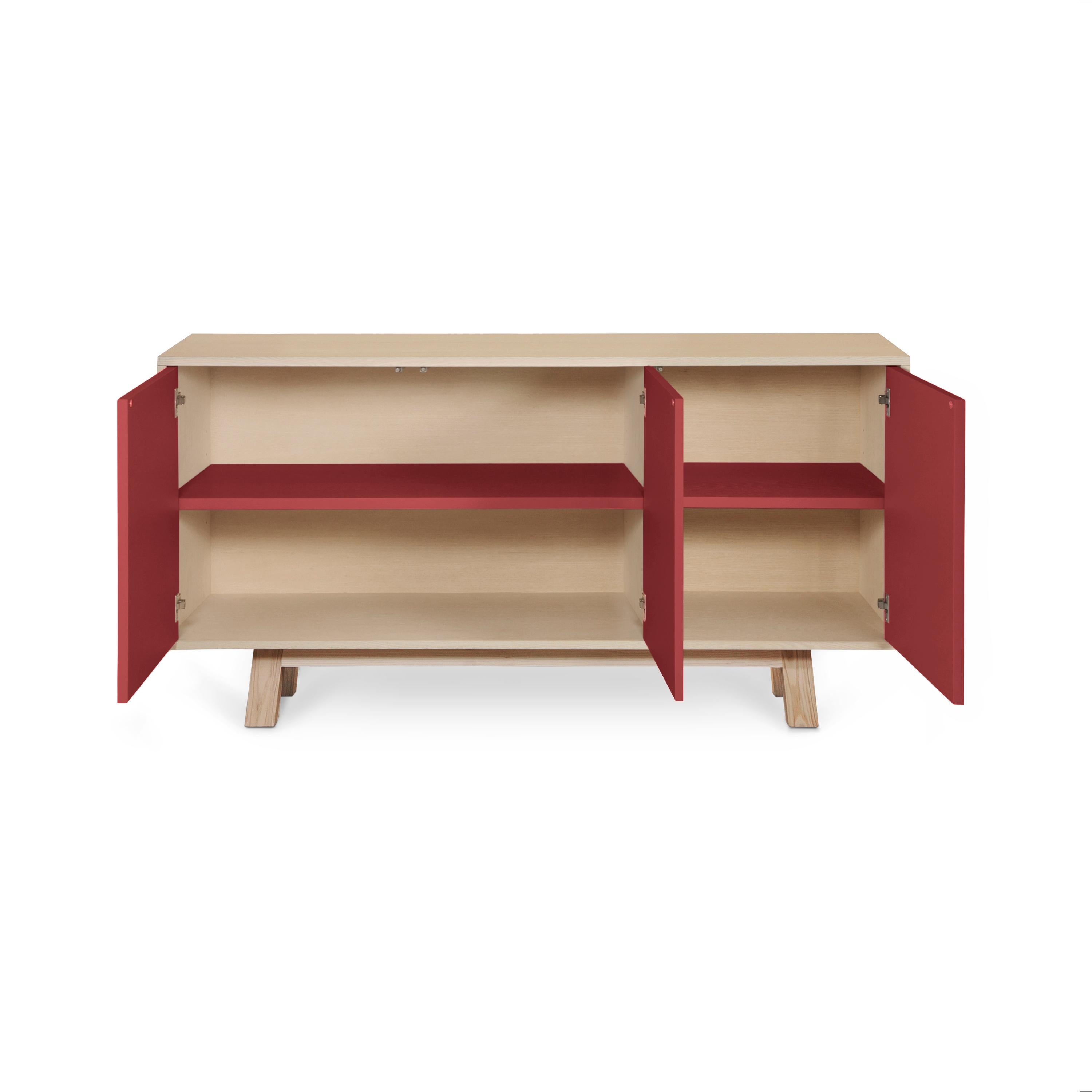 Contemporary French handcrafted customizable red 3-door sideboard, by Eric Gizard Paris For Sale