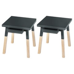 Tables de chevet françaises artisanales en bois bleu foncé, design Eric Gizard, Paris
