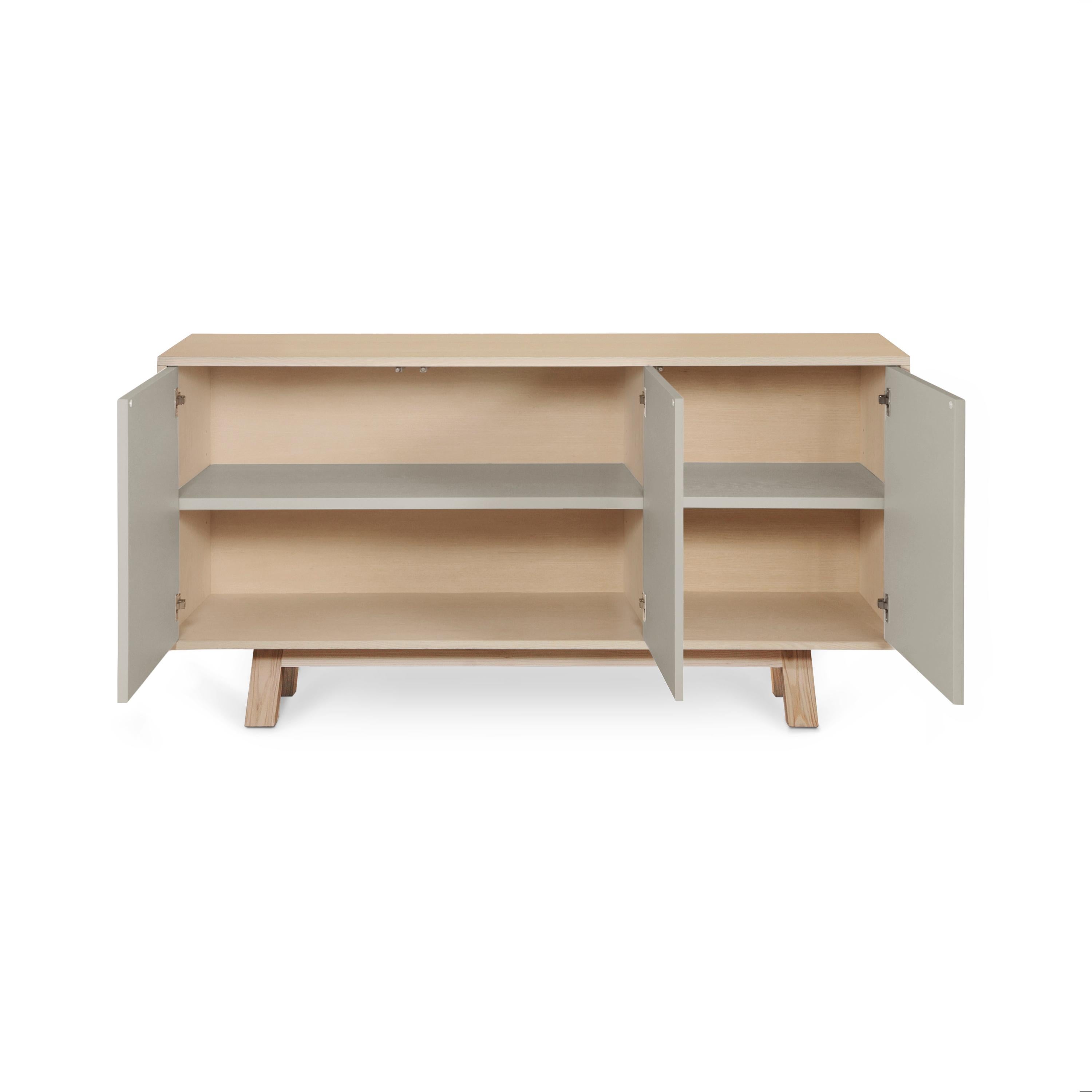 Wood French handcrafted designer light gray sideboard by Eric Gizard Paris For Sale