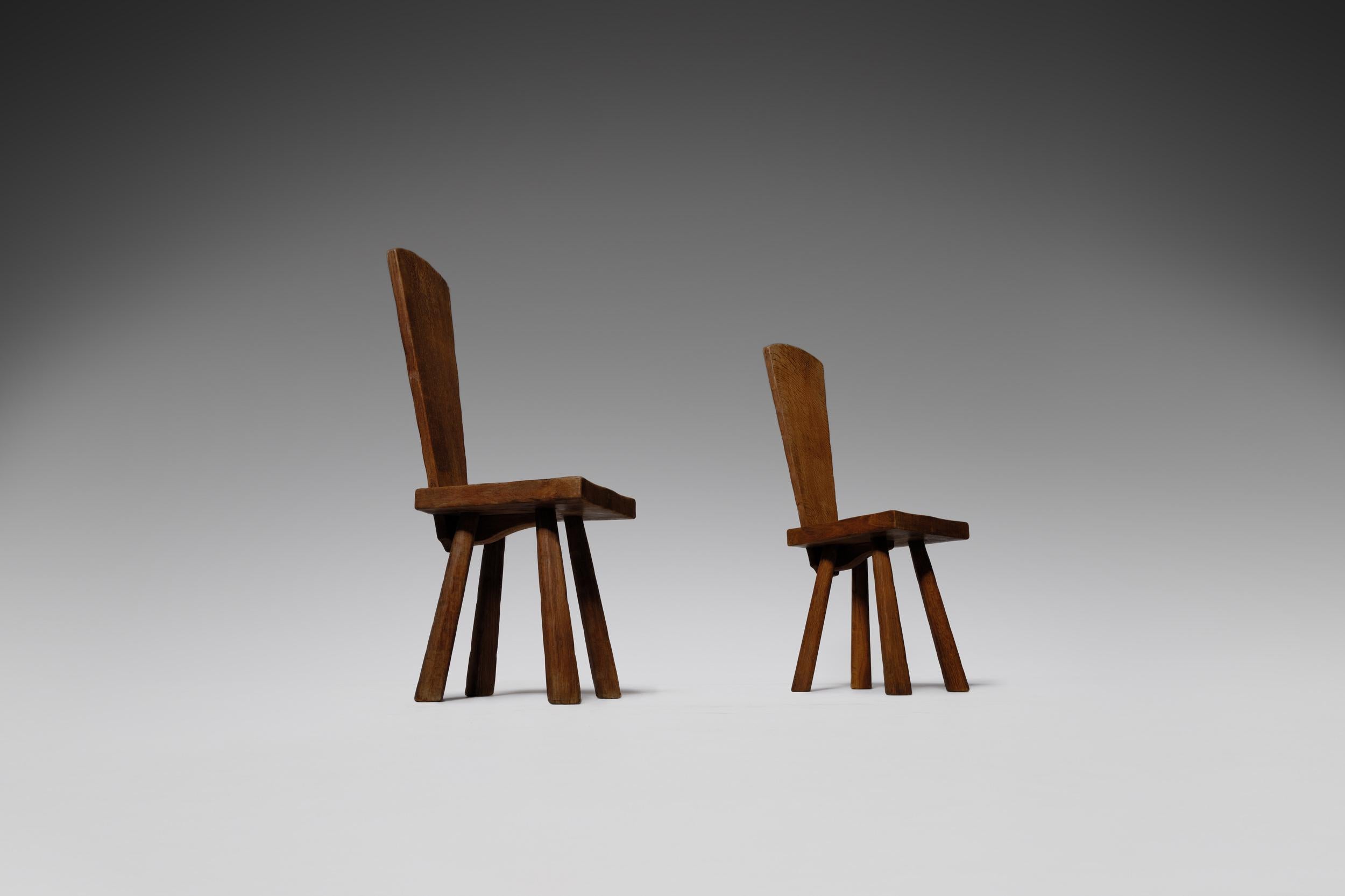Mid-Century Modern French Handcrafted Oak Side Chairs