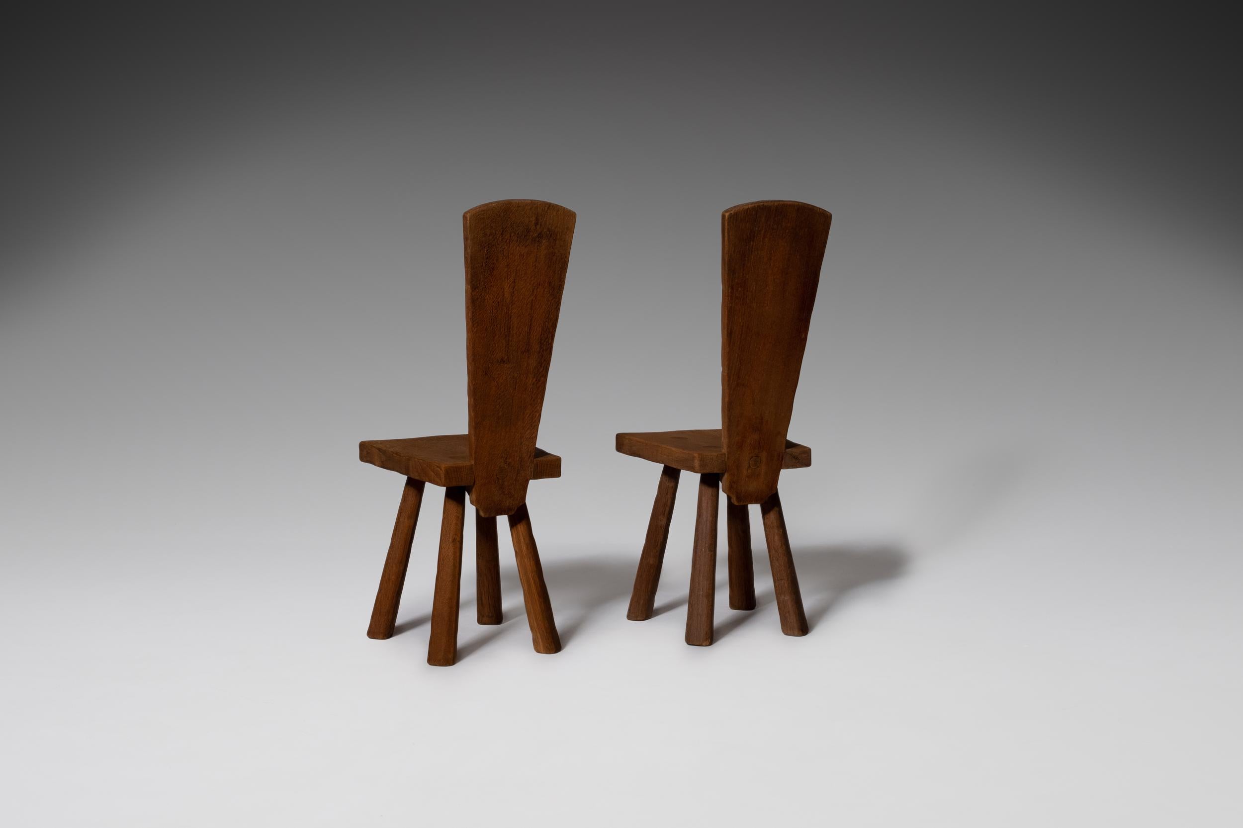 20th Century French Handcrafted Oak Side Chairs