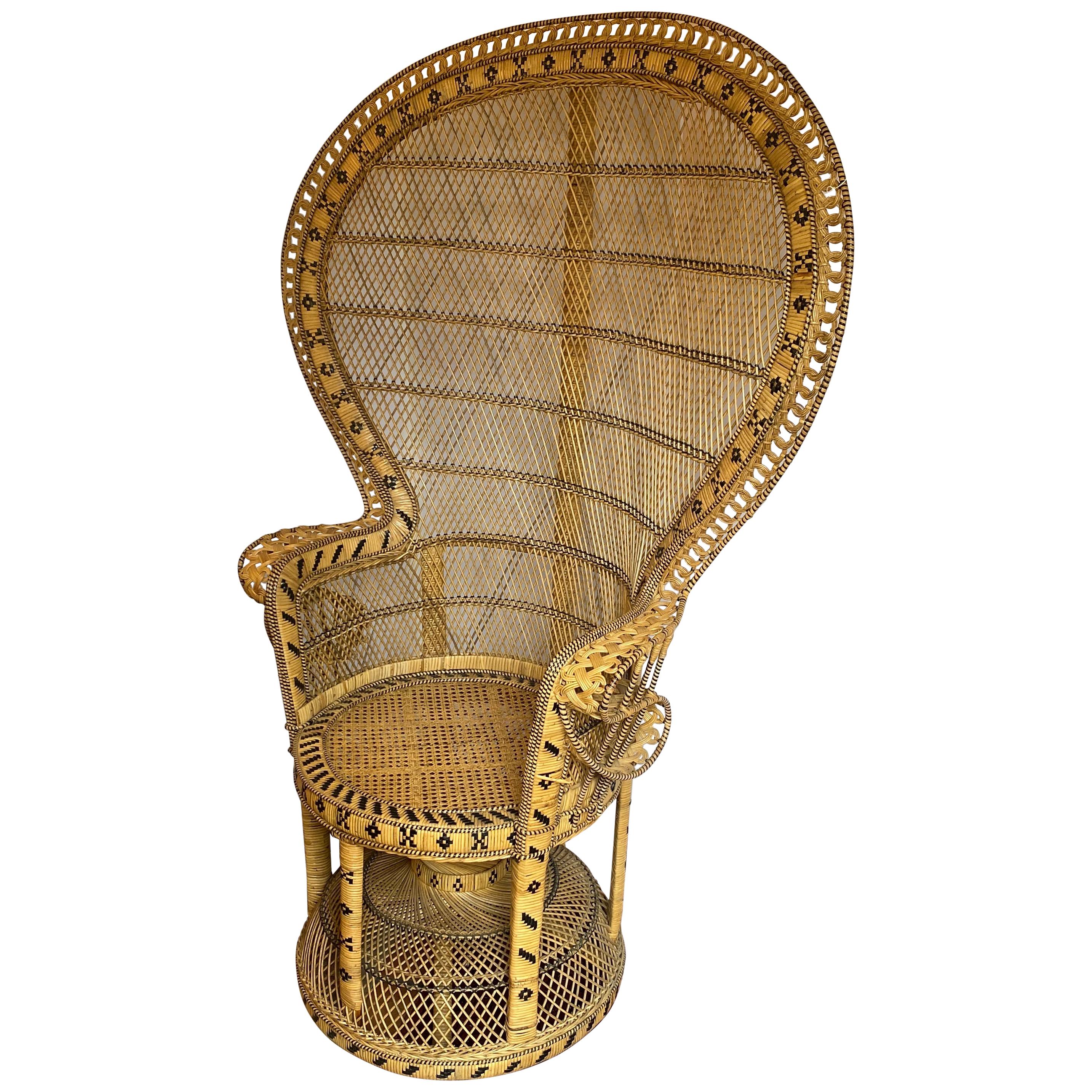 French Handcrafted Rattan and Wicker Emmanuelle Armchair, 1970s