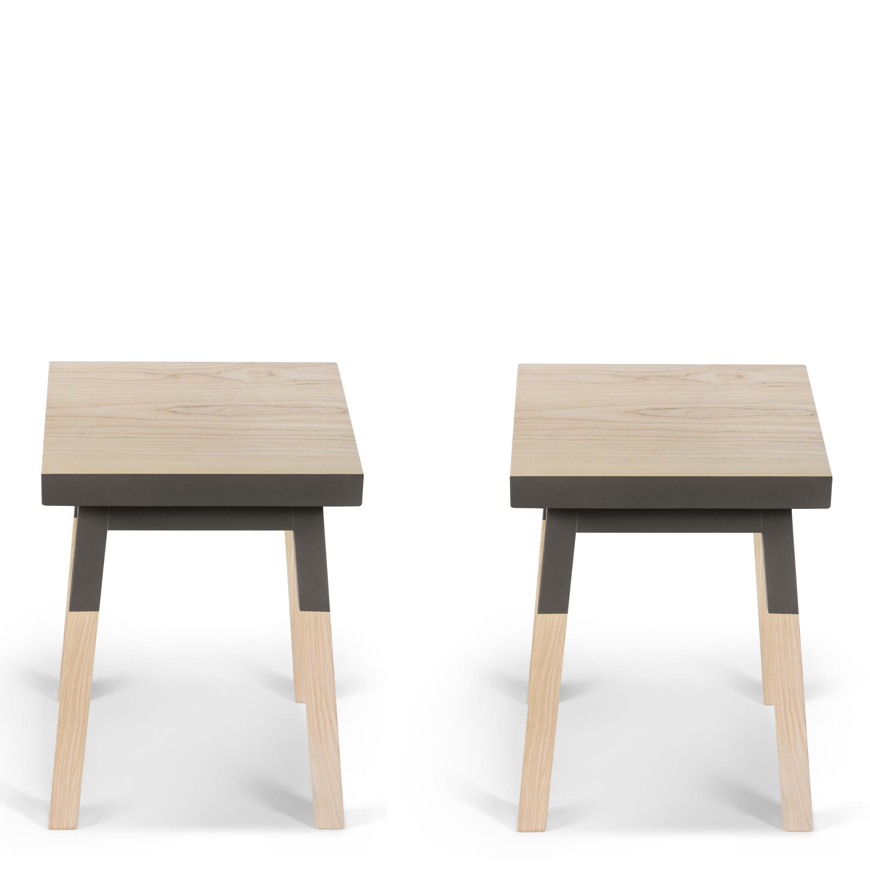 French handcrafted square stools in solid wood by Eric Gizard Paris, pack of 2 For Sale 2