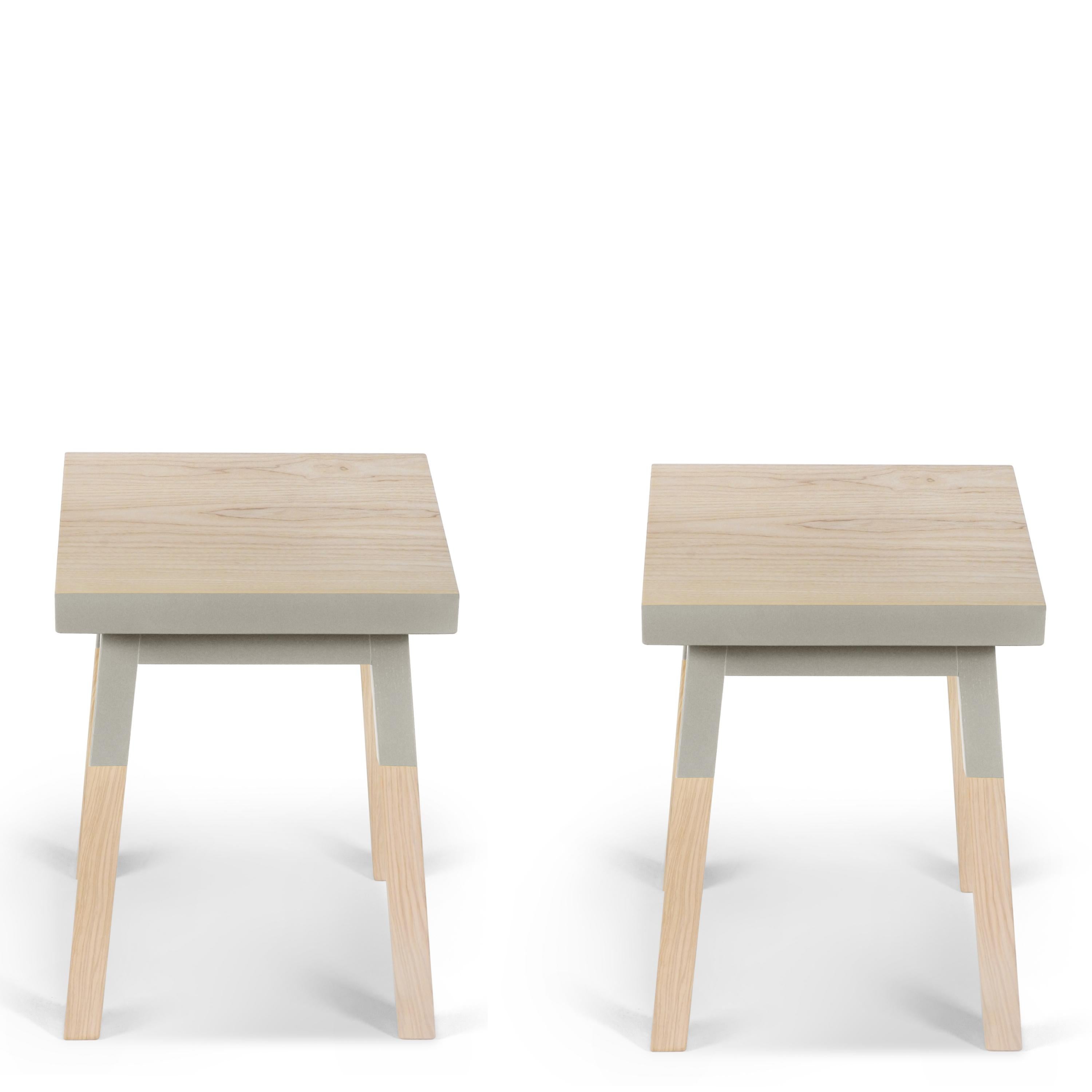 French handcrafted square stools in solid wood by Eric Gizard Paris, pack of 2 For Sale 4