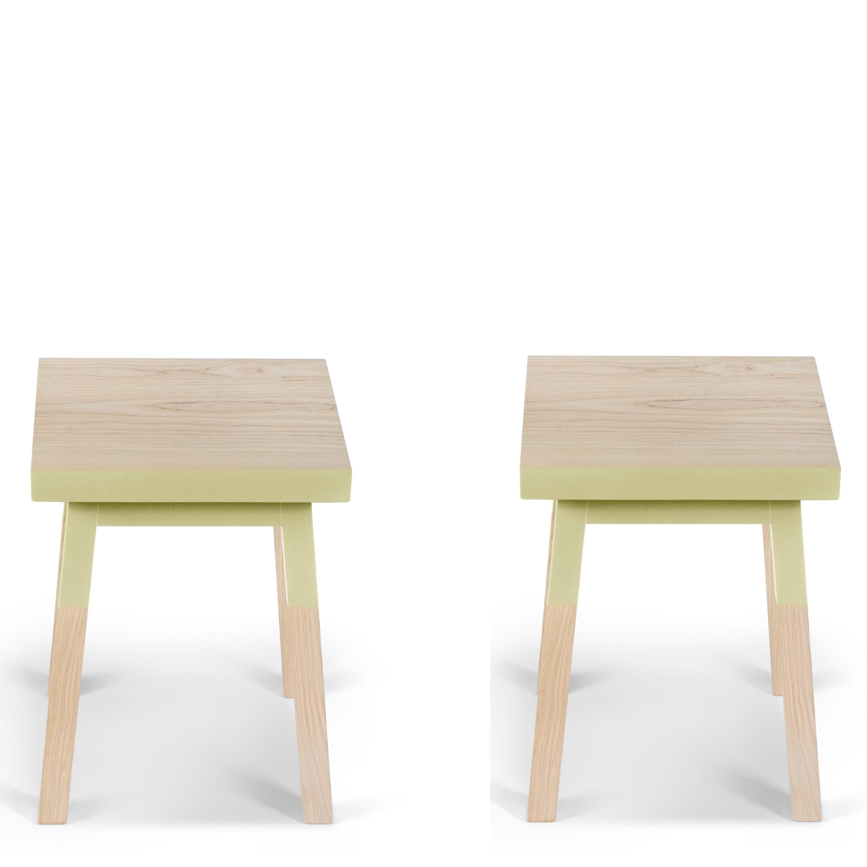 French handcrafted square stools in solid wood by Eric Gizard Paris, pack of 2 For Sale 5