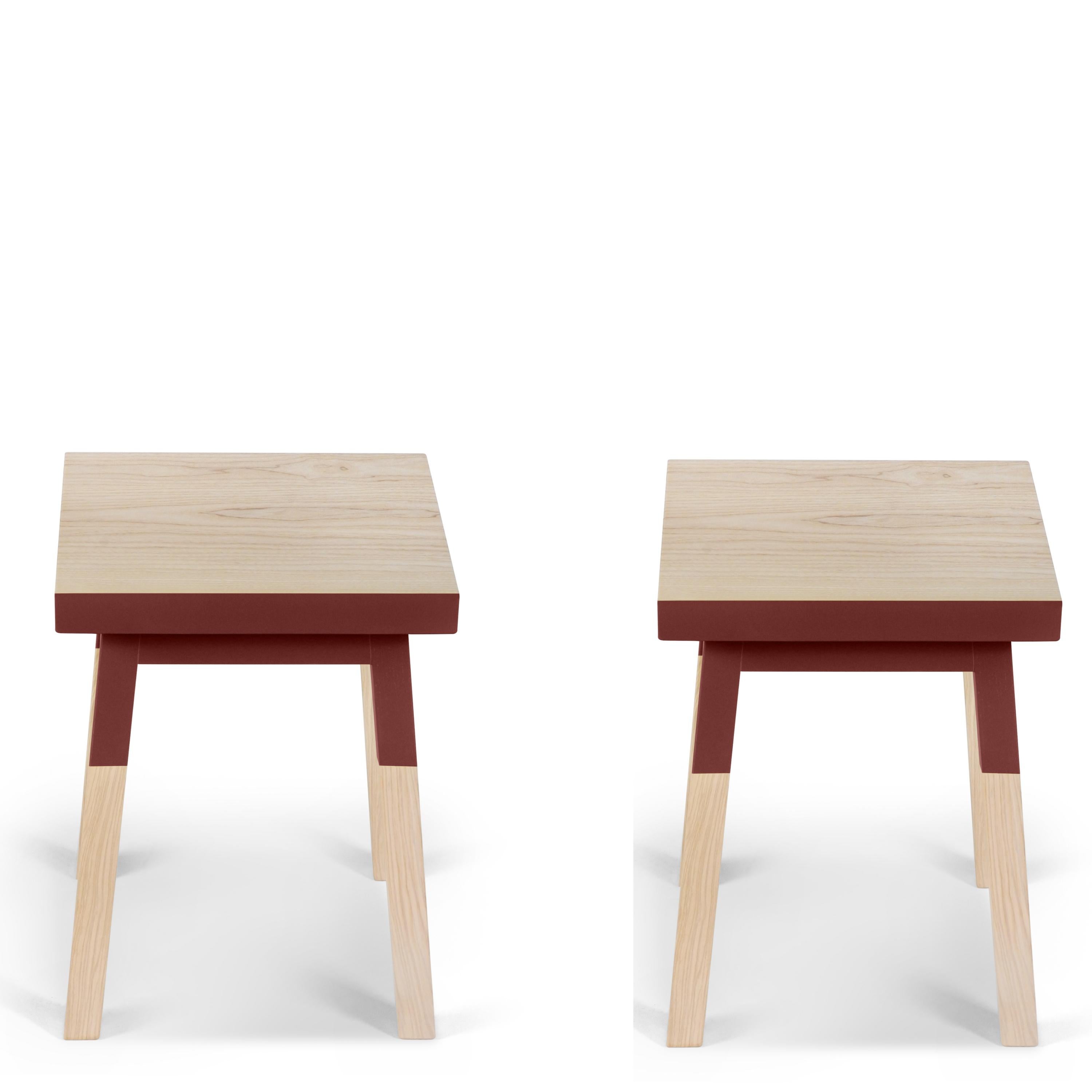 French handcrafted square stools in solid wood by Eric Gizard Paris, pack of 2 For Sale 6