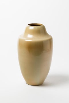 French Handmade 1930 Art Deco White Ceramic Vase by Gentil Bourdet XXth Century