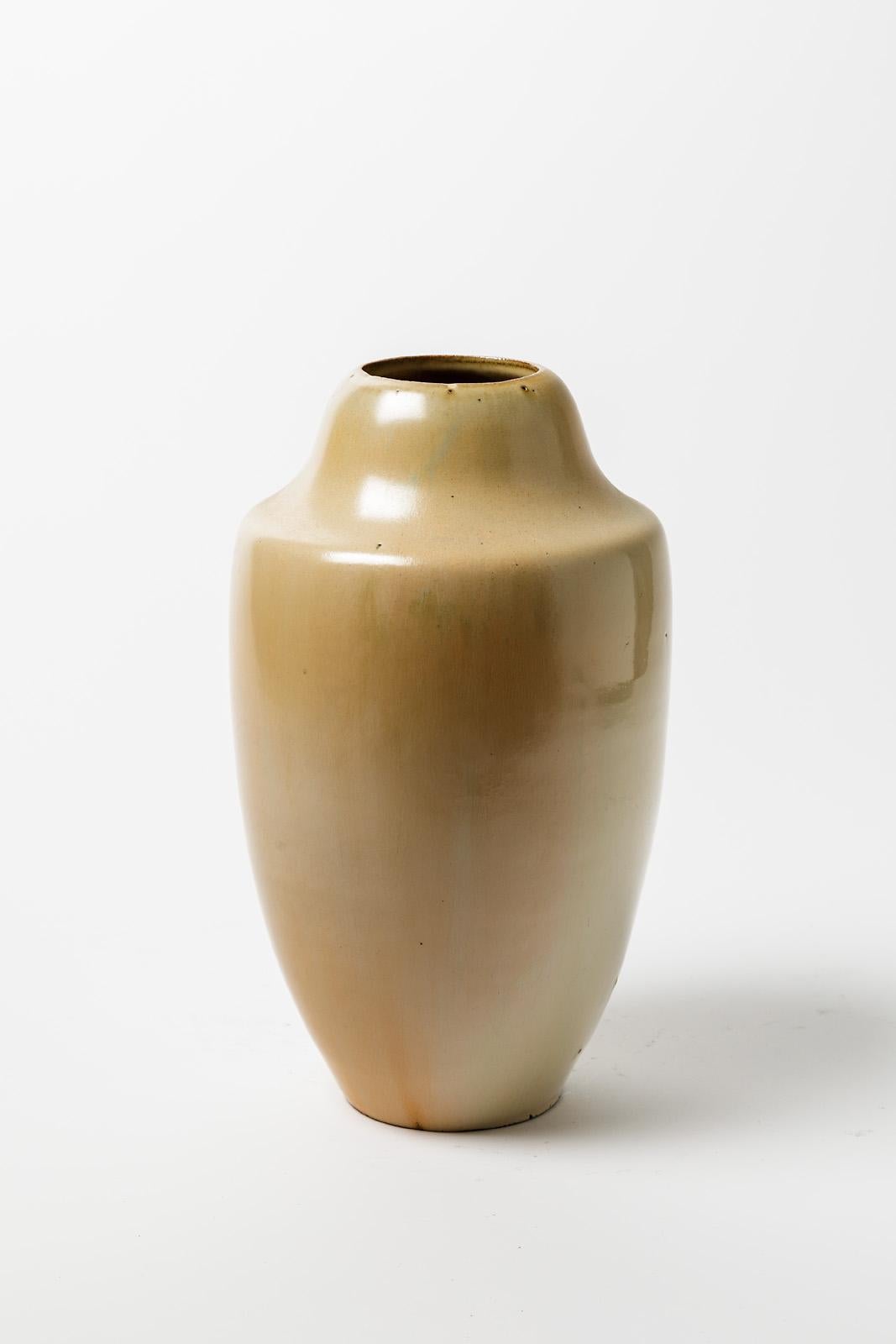 20th Century French Handmade 1930 Art Deco White Ceramic Vase by Gentil Bourdet XXth Century For Sale