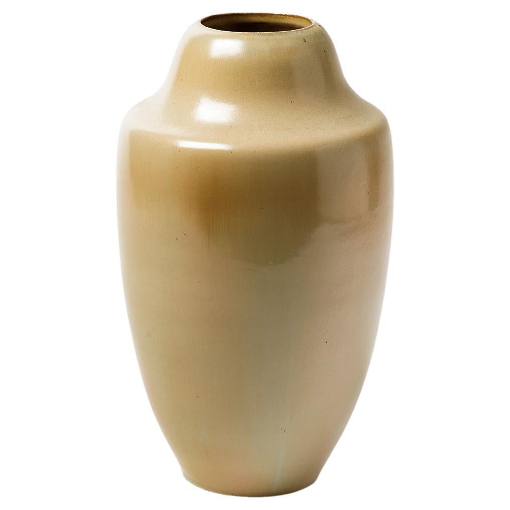 French Handmade 1930 Art Deco White Ceramic Vase by Gentil Bourdet XXth Century