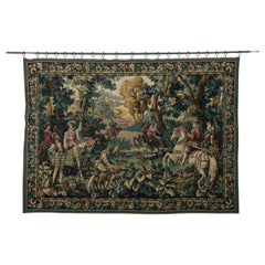 Antique French Handmade Gobelin Needle-Embroidered Tapestry, Hunting In The Forest