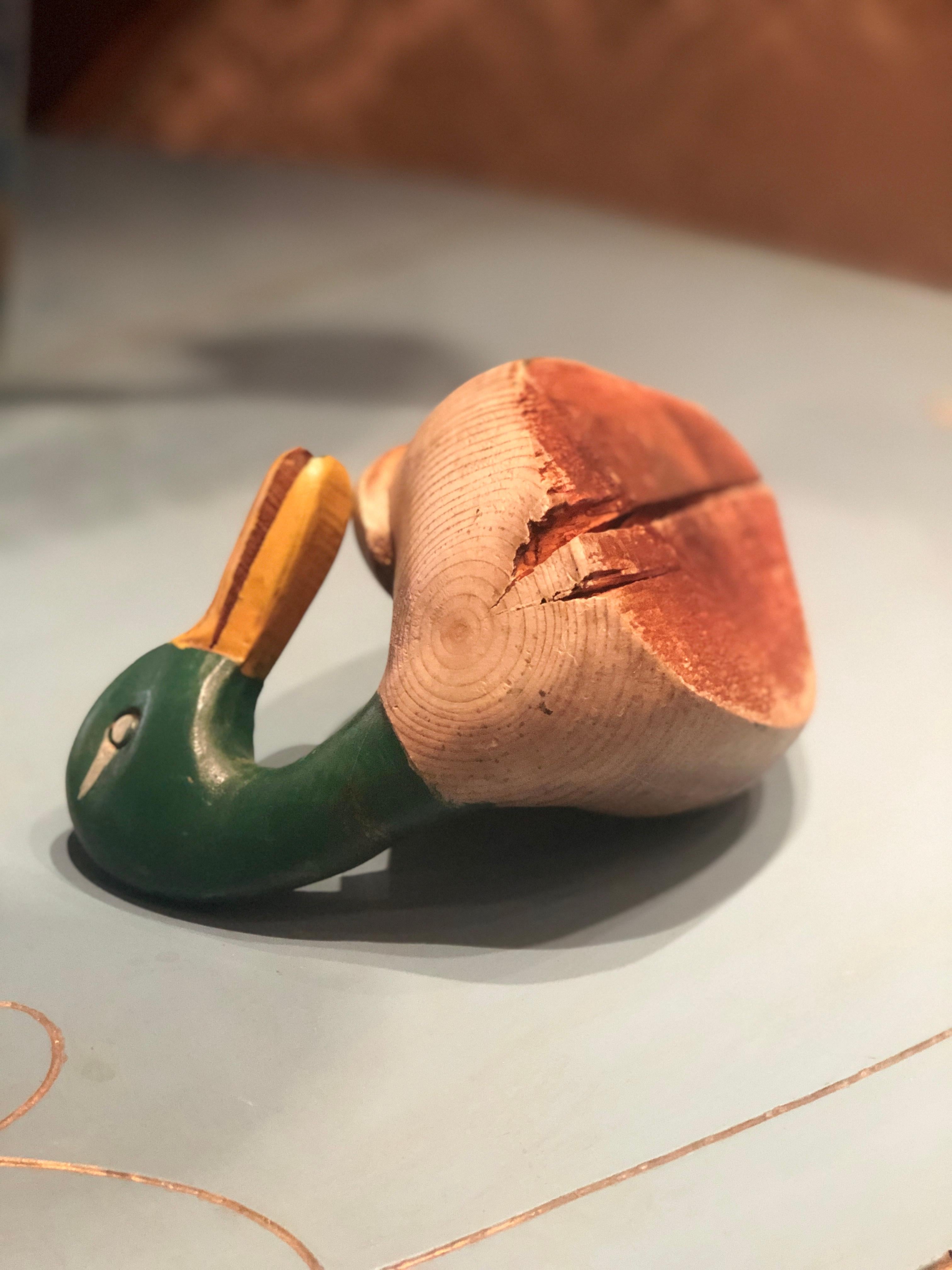 20th Century French Handmade Painted Sculpture of a Duck