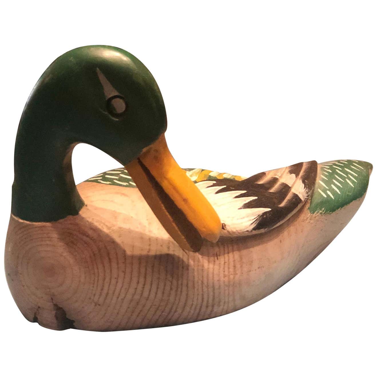 French Handmade Painted Sculpture of a Duck at 1stDibs