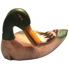 French Handmade Painted Sculpture of a Duck