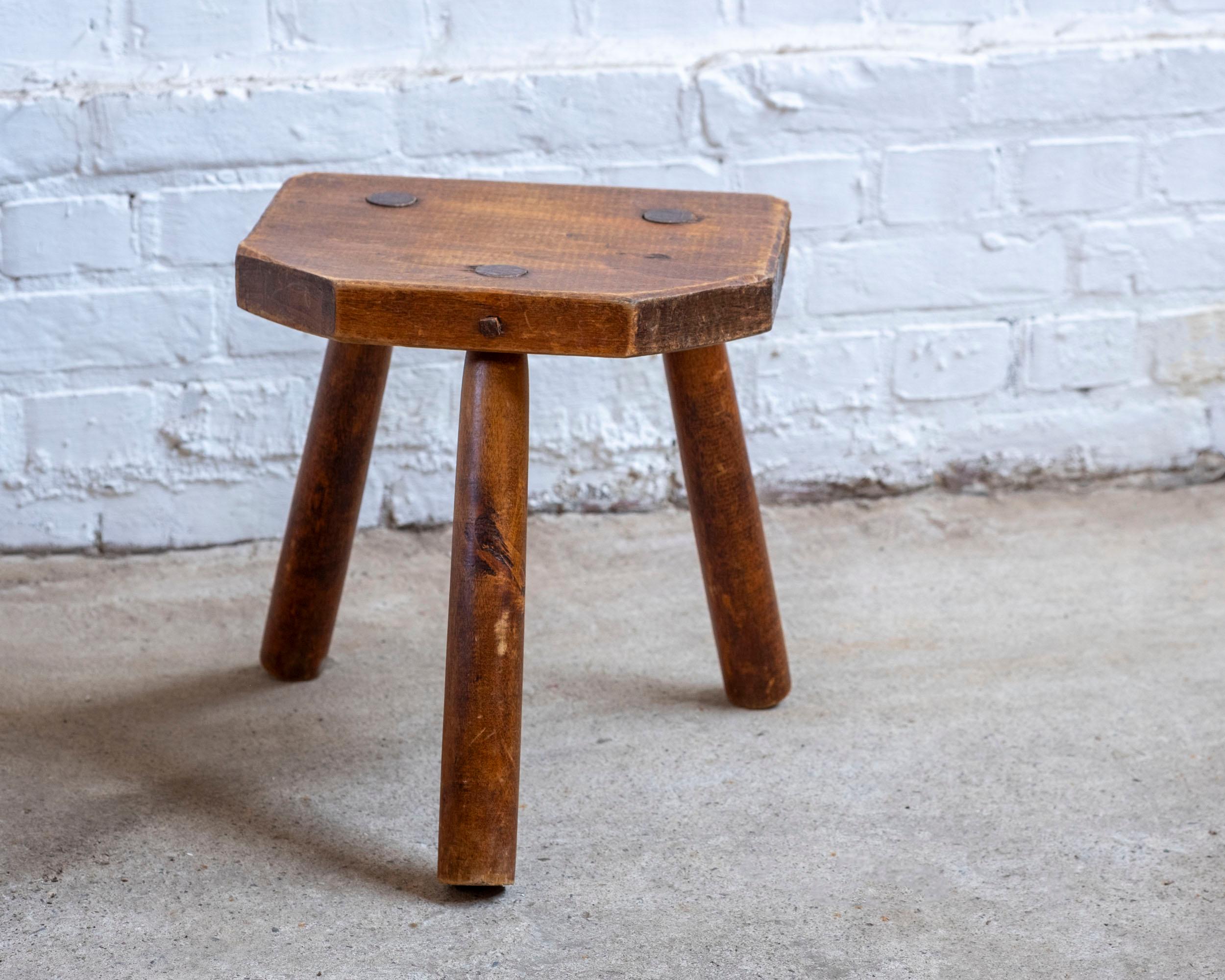 Hand-Crafted French handmade tripod stool or small side table For Sale